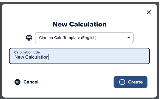 Screenshot of the Cinema Calc app with a red box around creating new projects