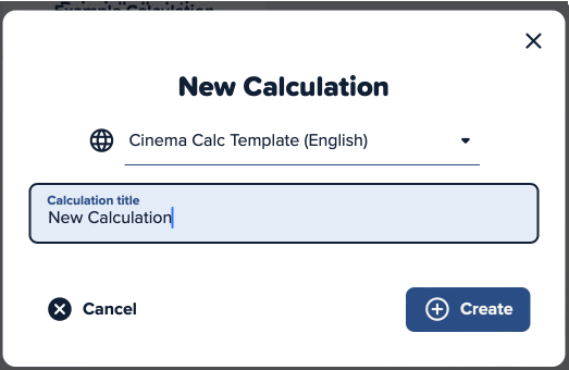 Screenshot of the Cinema Calc app with a red box around creating new projects